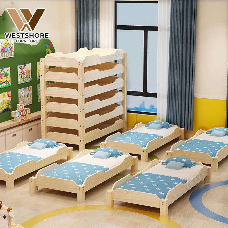 سرير شبكي قابل للتكديس للحضانة للأطفال سرير لخلل الغداء سرير شبكي بلاستيكي خشبي سرير نوم يمكن تكديسه فوق بعضه مهد كراسي رعاية نهارية للأطفال