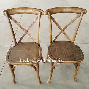 מצוין Stackable אלון עץ צלב X בחזרה כיסא לאירועים או השכרה עץ מסעדת אוכל כיסא