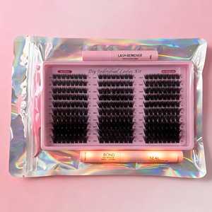 Kit d'extensions de cils individuels en grappes, logo personnalisé, style fluffy, fait main, segmenté, 100D <span class=keywords><strong>200D</strong></span>, cils en grappes moelleux, style doux - Product Image 2