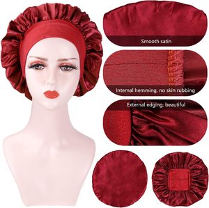 Gorro de satén de lujo para mujer con banda elástica ancha de 30 colores, reutilizable, de secado rápido, para dormir, para cabello rizado, gorro de baño grande - Product Image 5
