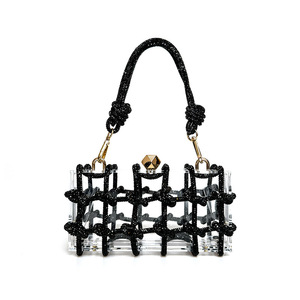 Sac de soirée embelli de cristal de luxe <span class=keywords><strong>pour</strong></span> femmes pochette d'épaule de <span class=keywords><strong>mariage</strong></span> de fête claire avec conception acrylique de corde de strass - Product Image 4