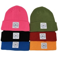 Bonnet côtelé personnalisé avec revers, bonnet d'hiver en acrylique doux, bonnet de pêcheur thermique chaud avec logo tissé couleur personnalisée