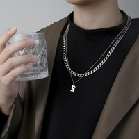 Collier en acier inoxydable à double couche avec pendentif lettre Cuba tendance pour hommes et femmes, ensemble de bijoux punk rock hip hop pour couples