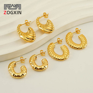 ZOGXIN Gold U-Shaped Huggie Earrings Stainless Steel Geometric Design For Women Fashion Jewelry - Product Image 1