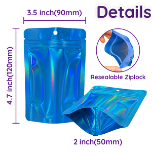 Sacs en mylar holographiques double face de 3,5 g avec impression de logo personnalisée, sachets debout, étanches aux odeurs, refermables, pour le stockage des aliments - Product Image 2