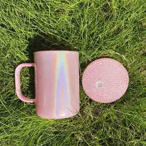 แก้วกาแฟแบบมีหูจับ ขนาด 17 ออนซ์ สีกลิตเตอร์วิบวับ ฝาปิดแบบ PP สำหรับงานซับลิเมชั่น  พร้อมสำหรับงานพิมพ์ UV DTF - Product Image 3