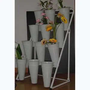 Retail Shop Outdoor 4 Tiers Plank Floor Stand Bloemenvaas Stalen Staaf Draad Ronde Frame Houder Metalen Display Rack