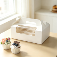 Confezione da 6 Scatole per Cupcake in Stile Finestra, Realizzate con Materiali Riciclati, con Rivestimento in Spugna, Monouso, per Dessert da Asporto (Kraft)