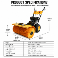 Balayeuse à moteur pour gazon artificiel avec une largeur de balayage de 800 mm et un moteur à essence de 6,5 CV