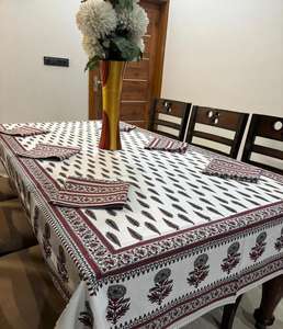 Ensemble de nappes de table en coton premium imprimées à la main avec 6 serviettes, design ethnique, lavable, pour restaurant - Product Image 1