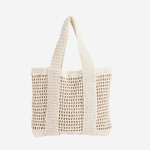 <b>Large</b> Capacity Casual Cotton Woven Shoulder <b>Bag</b> New Hollow Straw Design Seaside Holiday <b>Beach</b> Mesh Handbag - Product Image 1