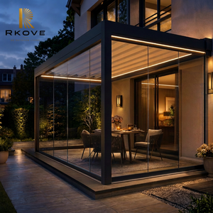 RKOVE RK-S1 <b>3</b>*4m Waterproof Bioclimatic Pergola with Glass Enclosure and LED Lighting Outdoor Backyard Gazebo - Product Image 1