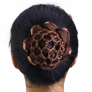 HZO-22034 Bun Cover Rhinestone Snood Hair Net Elastic Hair Net Bun Holder Net Hair Accessories for Bank Clerk Nurse Dancer