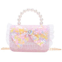 Sacs à bandoulière pour enfants, sac à bandoulière en PU avec motif de dessin animé en forme de nœud perlé pour petite fille, style princesse, portefeuille zéro