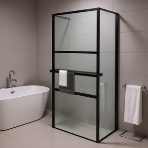 Parete Doccia Walk-In 35.4x76.8 Pollici in Vetro ESG e Alluminio con Mensola, Design Minimalista, Schermo per Bagno - Product Image 2