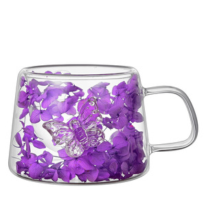 Taza de Vidrio de Doble Pared con Diseño Clásico y Ecológico de 200 ml, Taza de Café y Té con Flores Eternas, Bebidas con Mariposas - Product Image 2