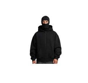 Sweat à capuche Black Ninja, matière épaisse, 100% coton molletonné, grammage lourd, coupe ample, décontracté, hiver, respirant. - Product Image 2