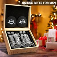 Coffret Cadeau Pierres à Whisky et Verres avec Pinces et Sous-Verre - 2 Pierres de Refroidissement en Granit pour la Fête des Pères, Anniversaire, Fêtes