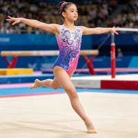Maillot sin mangas para niñas con diseño de purpurina y volantes, cintura elástica para entrenamiento de danza