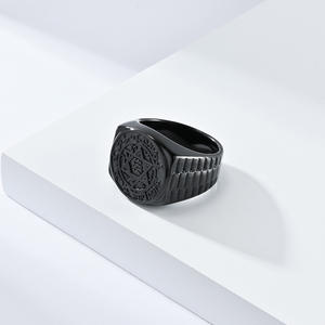 Anillo de Acero de Titanio Negro para Hombre, Estrella de Seis Puntas, Símbolo de Salomón, Joyería Punk Hip Hop, Anillo de Moda para Regalo - Product Image 1