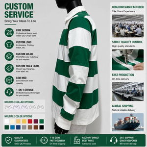 Camiseta de rugby de algodón grueso personalizada de manga larga con cuello polo a rayas, corte holgado, estilo urbano, venta al por mayor, camiseta de jersey para hombre - Product Image 2