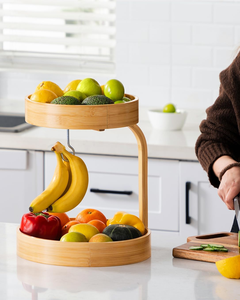 SINCERE 2 niveaux bambou fruits légumes support de stockage naturel <span class=keywords><strong>banane</strong></span> cintres cuisine comptoir fruits panier manuel - Product Image 3