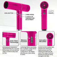Secador de Pelo Profesional Iónico Linkbeauty de 1850W con Pantalla LED, Función de Autolimpieza, Motor Silencioso sin Escobillas, Doble Voltaje 110,000
