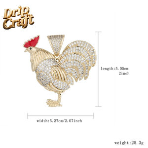 Collar con Colgante <span class=keywords><strong>de</strong></span> Gallo Estilo Hip Hop, Chapado en Oro <span class=keywords><strong>de</strong></span> 14K, Incrustado con Circonita, Unisex - Product Image 2
