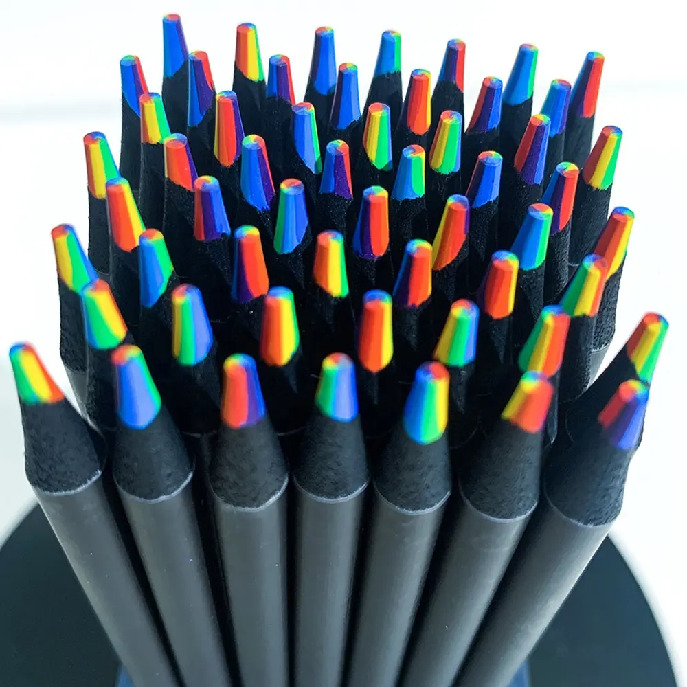 Лидер продаж, 7 цветов, черный деревянный Радужный цветной карандаш в наличии