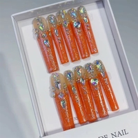 Nouveau produit lancé, transparent avec diadème en forme de cœur, diamants étincelants, ongles press-on faits à la main