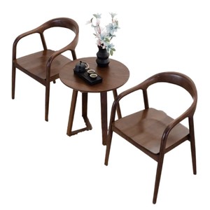 Solid Wood Balcony <b>Table</b> And Chair Set 3 Pieces Walnut Color Tea Drinking Small Apartment Simple Casual Style - Product Image 5