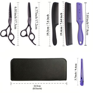Ensemble de ciseaux de barbier en acier japonais, qualité professionnelle pour salon de coiffure, ciseaux droits et effilants, kit complet de coiffure avec peigne - Product Image 4