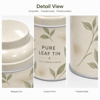 Boîte à thé ronde personnalisée en fer blanc, motif botanique, avec couvercle, pour thé en vrac, café, herbes, coffret cadeau