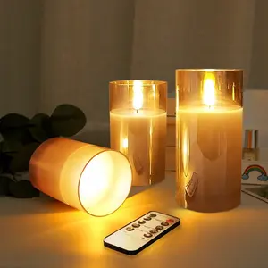 Lilin tanpa api LED kaca dioperasikan baterai mewah dengan Remote dan Timer lampu kedip lilin asli