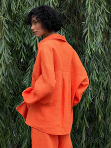 Conjunto <span class=keywords><strong>de</strong></span> Camisa y Pantalones Anchos <span class=keywords><strong>de</strong></span> Lino y Algodón para <span class=keywords><strong>Mujer</strong></span>, Otoño 2026, Corte Holgado, con Cinturón, Dos Piezas, Fabricante OEM - Product Image 4