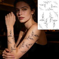 Autocollants de tatouage temporaire en papier écologique à motif floral indien minimaliste brodé, pour le visage et le corps, longue durée
