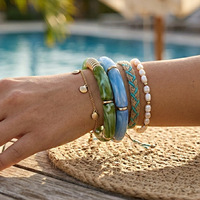 Gelang Wanita Warna-warni dari Bambu, Gelang Akrilik Tebal yang Dapat Diulur, Gelang Tumpuk, Gelang Manik-manik Persahabatan, Gelang Fashion