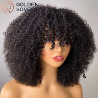 Perruque en cheveux humains bouclés afro-kinky, fabriquée à la machine, pour femmes noires, cheveux humains vierges naturels brésiliens, coupe bob, vente en gros d'usine, pas cher