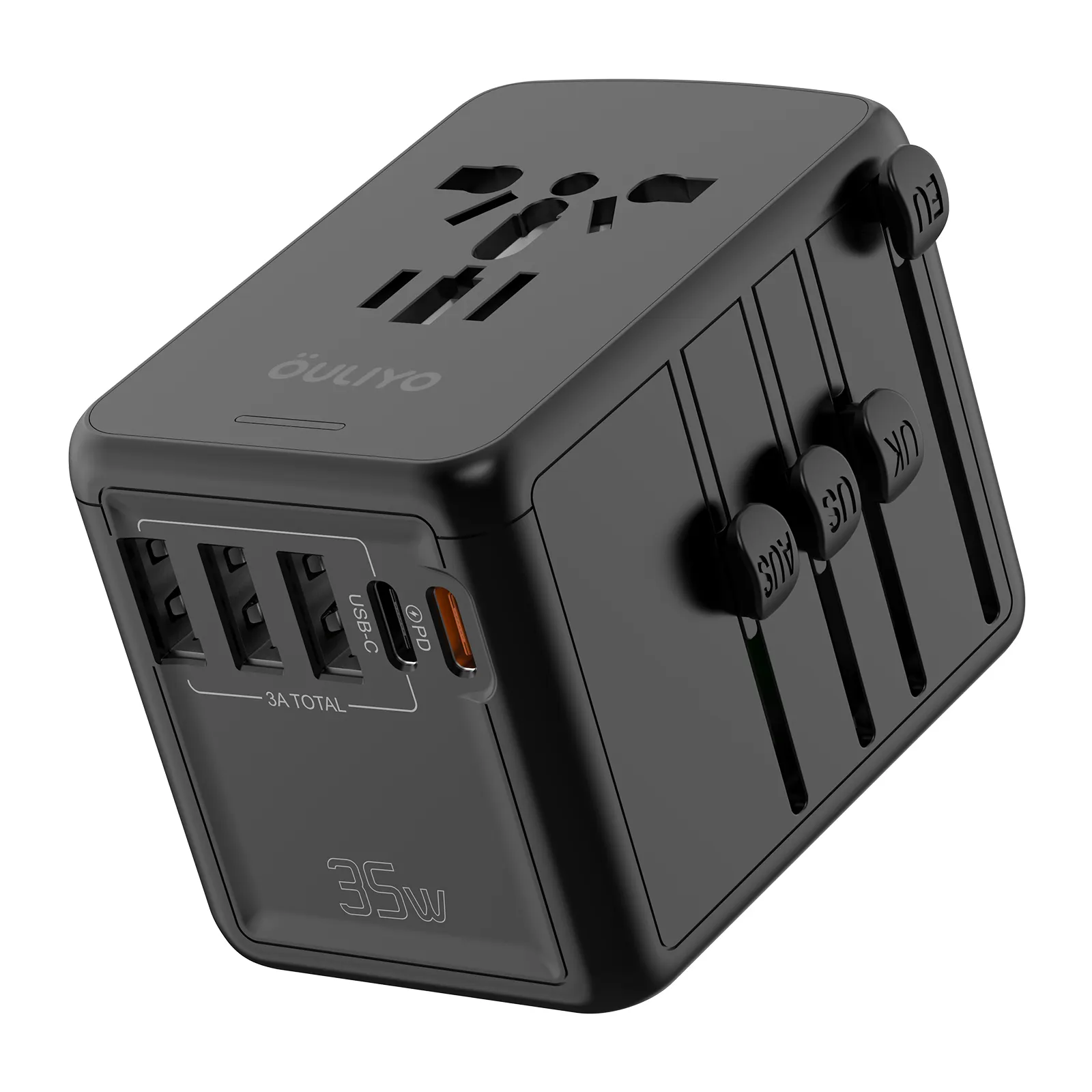 OULIYO Extension Cord USB 2000W PD Power Travel Adaptor Multi Plug Universal Travel Adapter Dual Type-C Travel Adapter