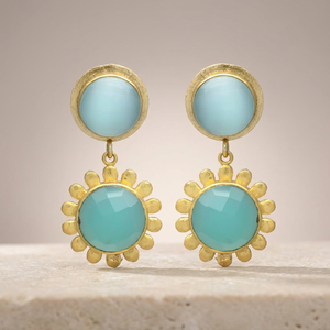 Pendientes de Gema de Calcedonia Aqua Doble, Recién Llegados, Aleación de Metal Precioso, Chapados en Oro, Estilo Étnico Jaipur, para Compromiso y Boda - Product Image 2