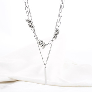 Minimalist Punk Style <b>Titanium</b> Steel Spliced <b>Chain</b> Double Layer Rectangular Pendant Necklace Unisex Daily Wear Geometric Design - Product Image 1