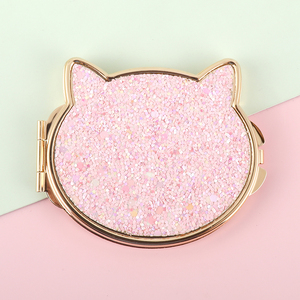 Wholesale Custom Logo Personalised Alphabet Letter Glitter Cat Ear <b>Compact</b> <b>Mirror</b> Gold Plated Side Folding Double Sided <b>Mirror</b> - Product Image 2