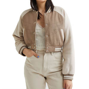 Veste universitaire en laine pour femmes Lettres brodées en gros Manches en cuir Vestes universitaires courtes en laine pour femmes - Product Image 1
