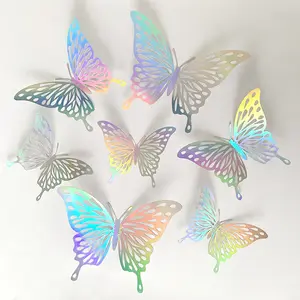 Хит продаж, 12 шт., 3D полые зеркальные красочные декоративные наклейки-бабочки для дома