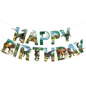 لافتات عيد ميلاد جديدة بتصميم الديناصورات، لافتات ورقية للأطفال والكبار، مستلزمات حفلات أعياد الميلاد بثيمة الغابة - Product Image 2