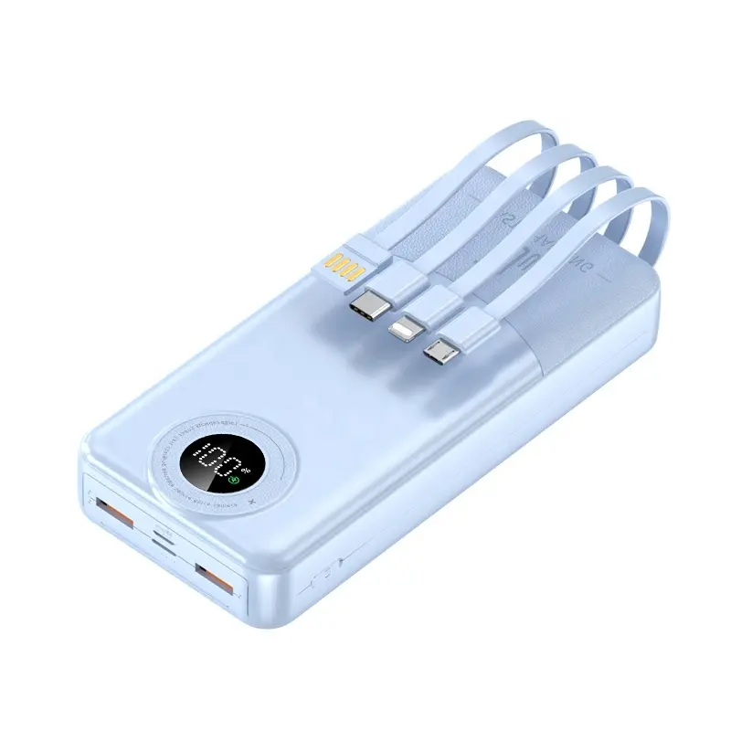 Usine OEM PD 20W Charge rapide Affichage numérique Chargeur portable 4 câbles Batterie de téléphone portable Sortie USB-C 20000mAh Power Bank