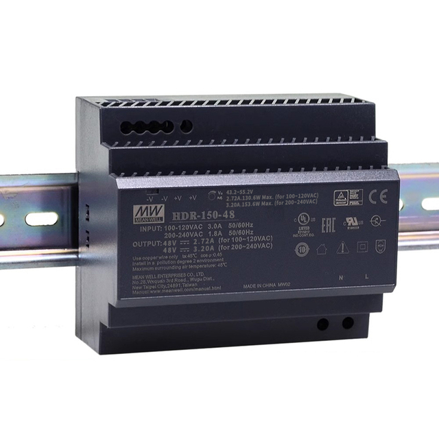 HDR-150-48 Mean Well 150W 48V 3.2A DIN Rail DC Switching Power Supply 95% Efficiency 85-370V Input Short Circuit Protection for