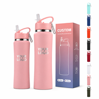 Botella de Agua Personalizada de 20/24 oz, Doble Pared Aislada, Acero Inoxidable 304, Portátil, con Forma de Cintura, con Asa y Pajita, para Deportes al Aire Libre