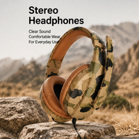 Casque filaire circum-auriculaire camouflage avec haut-parleur stéréo 40 mm, léger, serre-tête réglable, prise jack pour PC, ordinateur portable, smartphone, voyage