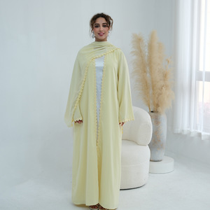 Abaya Pronta per la Spedizione in Tessuto Nida con Pizzo Floreale, Abbigliamento Islamico per Donne, Abaya Aperta, Vestito Musulmano da Donna, <span class=keywords><strong>Cardigan</strong></span> Abaya con Hijab - Product Image 6